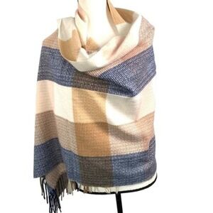 Cashmere Wool Blend Multi-color Plaid Shawl